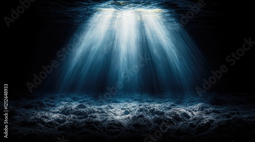 Ocean floor  sunlight beams  dark deep sea  underwater scene  background image