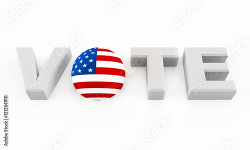 3D Text Spelling Vote With The Letter O Being Covered With An American Flag Texture