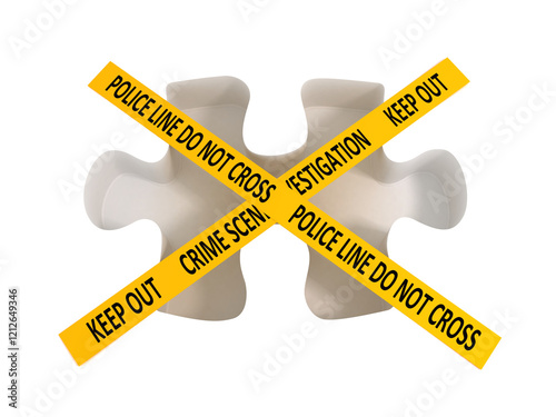 3D Missing Jigsaw Puzzle Piece Taped Over With Yellow Crime Scene Tape