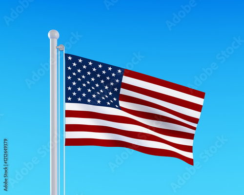 3D Render Of An American Flag At Full Mast