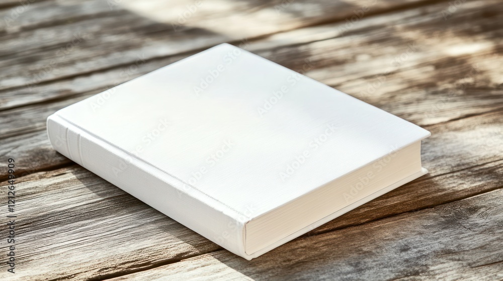 Blank White Book Resting On Wooden Surface Blank White Book Resting On Wooden Surface