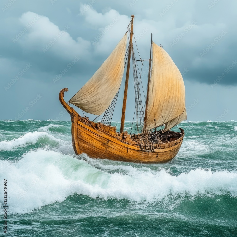 Obraz premium Sailing Boat in Stormy Sea