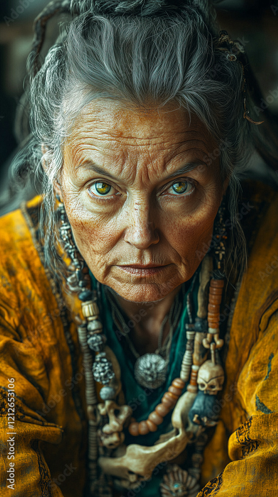 Portrait of Elderly Woman with Bone and Skull Necklaces Portrait of Elderly Woman with Bone and Skull Necklaces