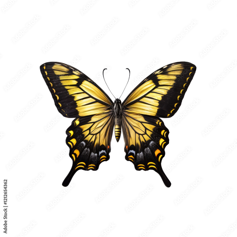 Fototapeta premium Golden Wings: A beautiful butterfly with golden wings gracefully spreads its wings, showcasing intricate patterns in a stunning display of nature's artistry.