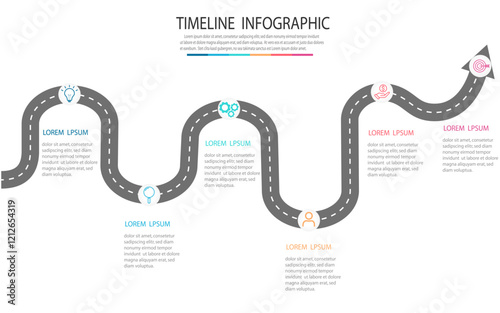 Timeline roadmap Infographic template for business 6 Steps. Modern Timeline diagram with road journey concept, presentation vector infographic.