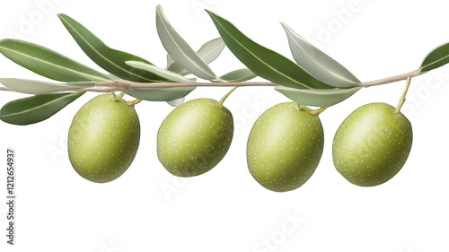 Green olives with leaves isolated on transparent or white background