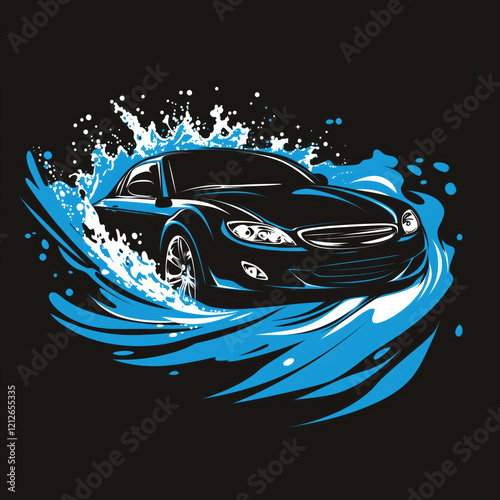 black car on a background of splashes of water