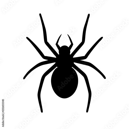 Simple black silhouette of a spider, perfect for Halloween or spooky designs.