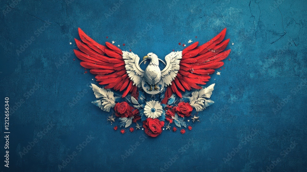 Patriotically Decorated Eagle with Red White Flowers Patriotically Decorated Eagle with Red White Flowers