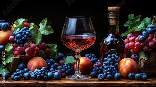 Ros? wine, fruit, dark background, still life, food photography photo