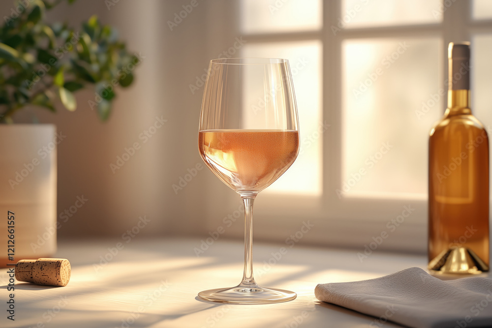 glass of wine on a dining table with soft sunlight streaming through the window glass of wine on a dining table with soft sunlight streaming through the window
