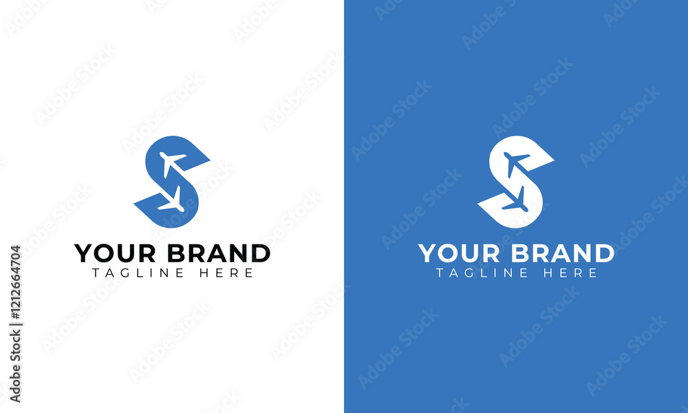 Monogram initial letter s with plane silhouette for aviation company Monogram initial letter s with plane silhouette for aviation company