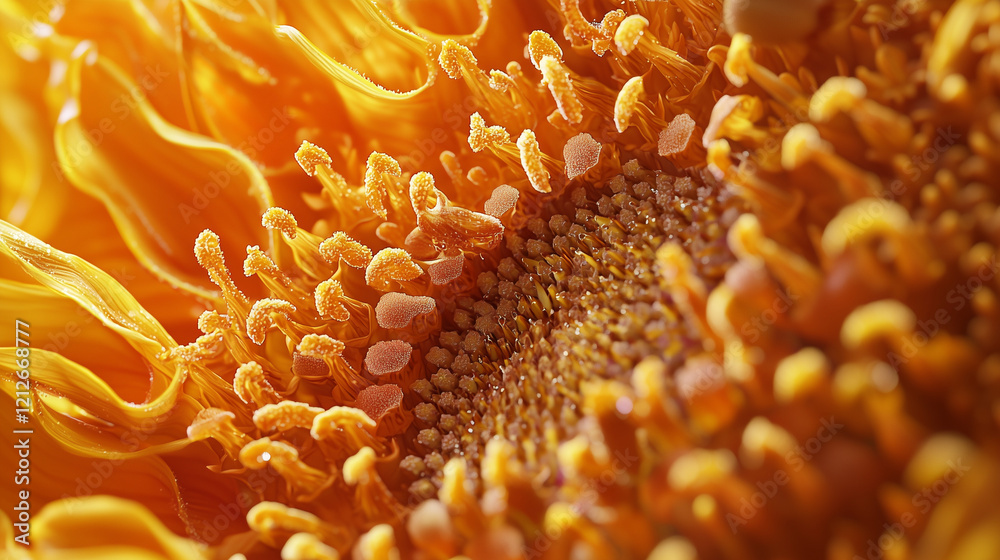 Macro photograph of a blooming sunflower, showcasing its vibrant petals and natural beauty Macro photograph of a blooming sunflower, showcasing its vibrant petals and natural beauty