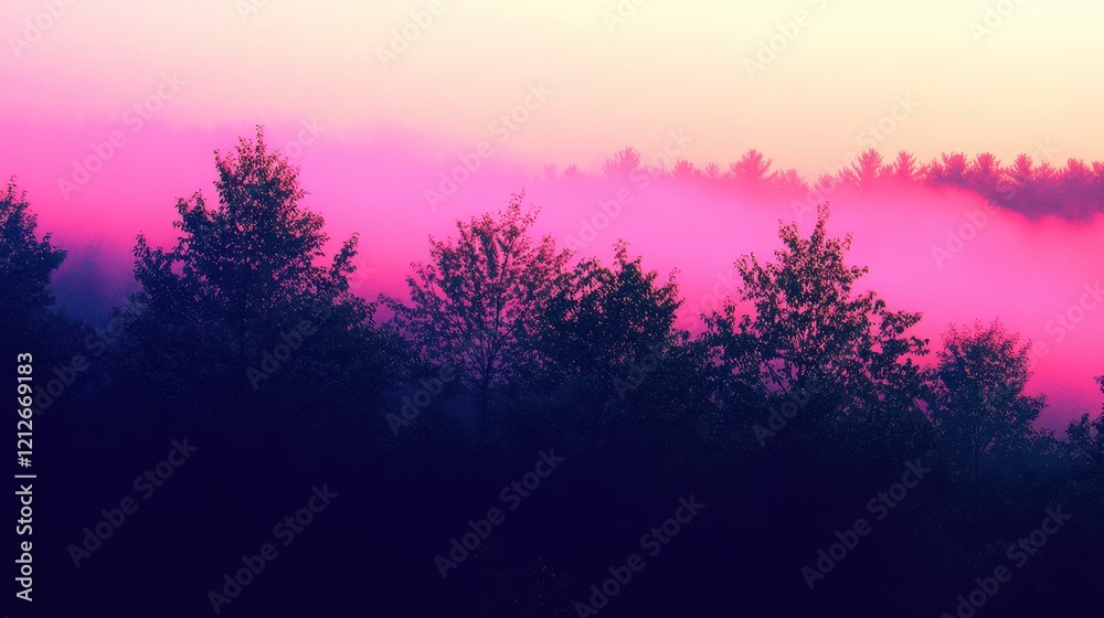 Fototapeta premium Pink Dawn Sky Over Silhouetted Forest Trees