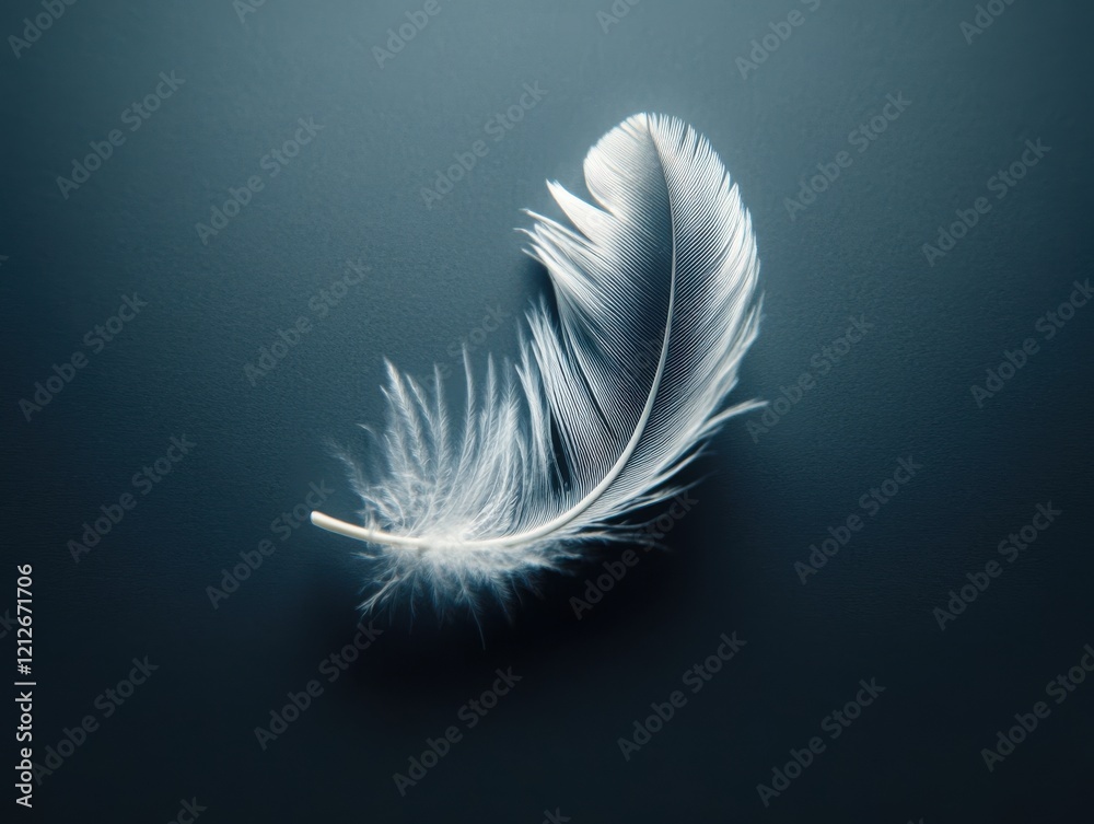 Obraz premium A delicate white feather rests gracefully on a soft, dark surface, showcasing intricate details and a sense of lightness.