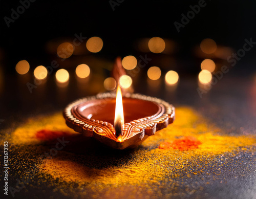 Diwal most important festival of hindu culture know for festivale of light.Earthen diya made in traditional method with clay .Made in India  photo