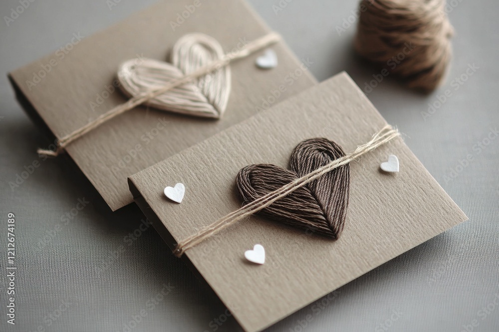 Fototapeta premium Artistic handmade love card mock up with twine and hearts