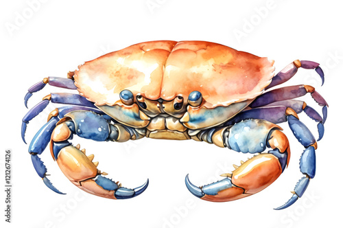 A crab painted with watercolors on a white background. Sea creatures photo