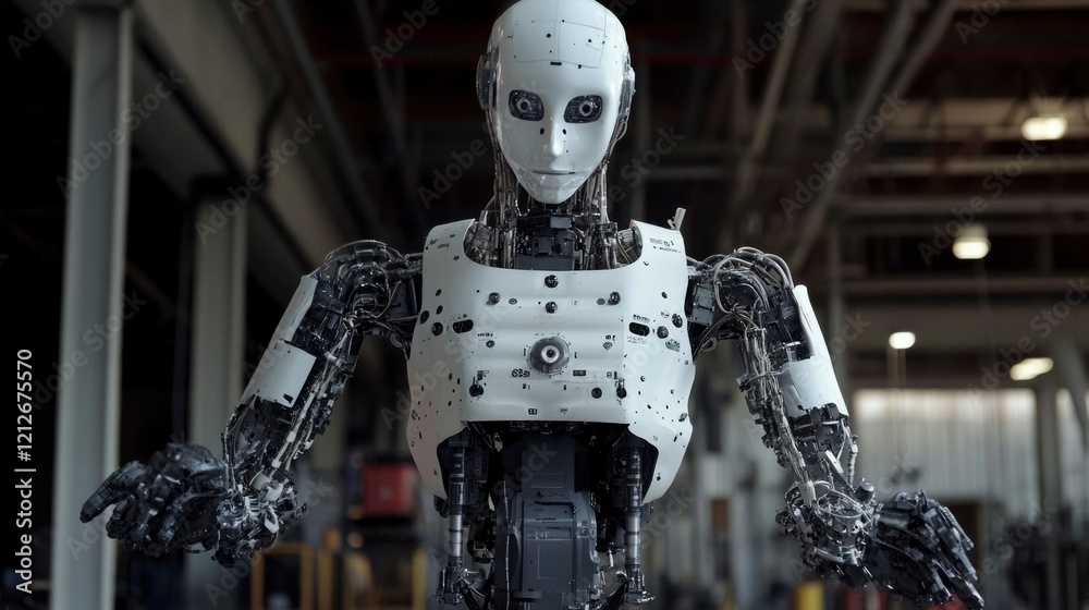 Advanced humanoid robot in industrial setting Advanced humanoid robot in industrial setting