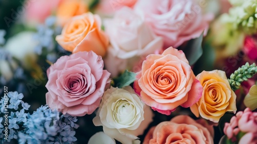 Close-up view of a vibrant assortment of colorful flowers in full bloom, showcasing diverse petals, bright hues, and textures, perfect for floral-themed designs, nature-inspired backgrounds, and creat