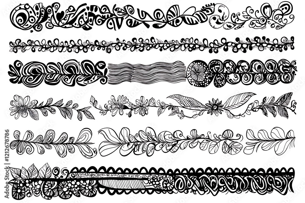 Fototapeta premium Calligraphic decorative elements with lines