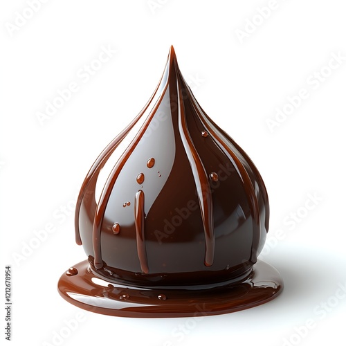 A delicious chocolate confection with a smooth, glossy coating and a pointed swirl design, isolated on a white background