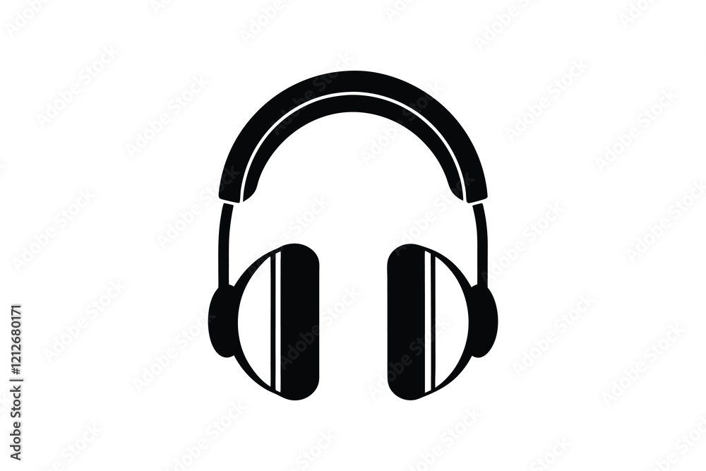 Headphones Silhouette, Headphones icon isolated on white background, audio device Headphones Silhouette, Headphones icon isolated on white background, audio device
