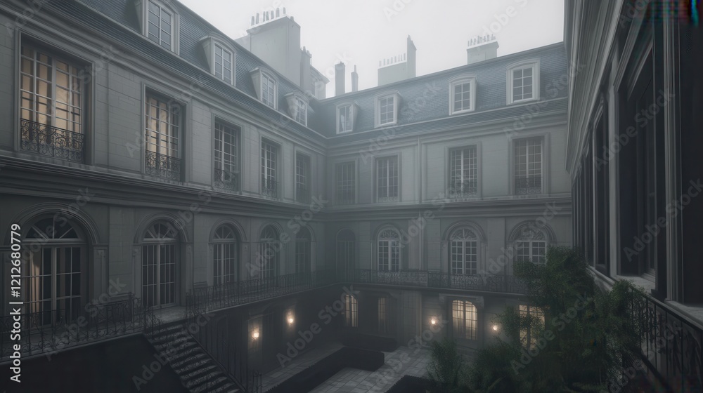 Fototapeta premium Foggy Courtyard of a Classic Parisian Building