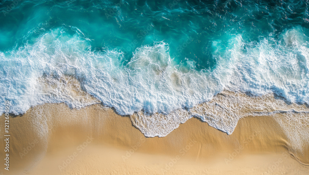 Obraz premium Tropical beach and sea waves, aerial abstract background, summer seasonal concept