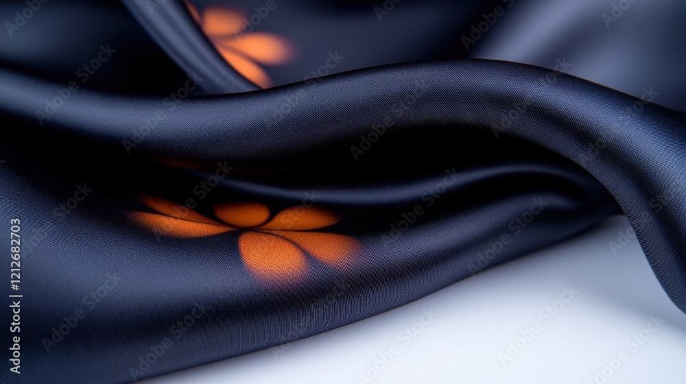 Obraz premium Smooth Black Fabric with Orange Floral Pattern for Elegant Designs