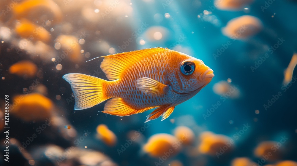 Bright yellow fish swimming in an aquarium Bright yellow fish swimming in an aquarium