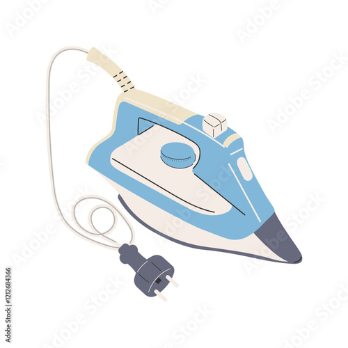 Electric iron for ironing clothes and linens. Isolated. Flat vector illustration.