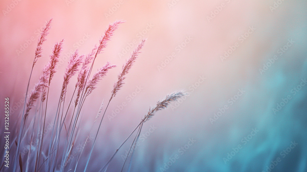 Grass sways gently in the soft pastel light at dusk by a tranquil meadow Grass sways gently in the soft pastel light at dusk by a tranquil meadow
