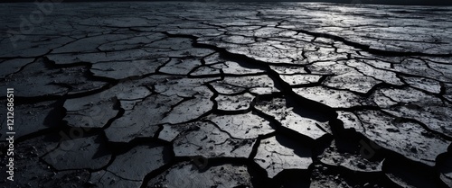 A rough dry surface of black soil representing the chaotic beauty of nature's texture and the harshness of unyielding land