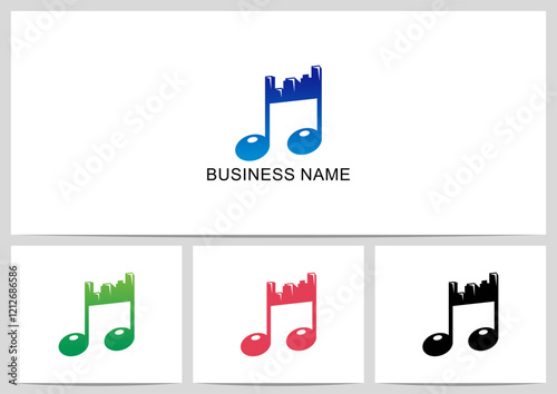 Music Note City Skyline Silhouette Logo Design