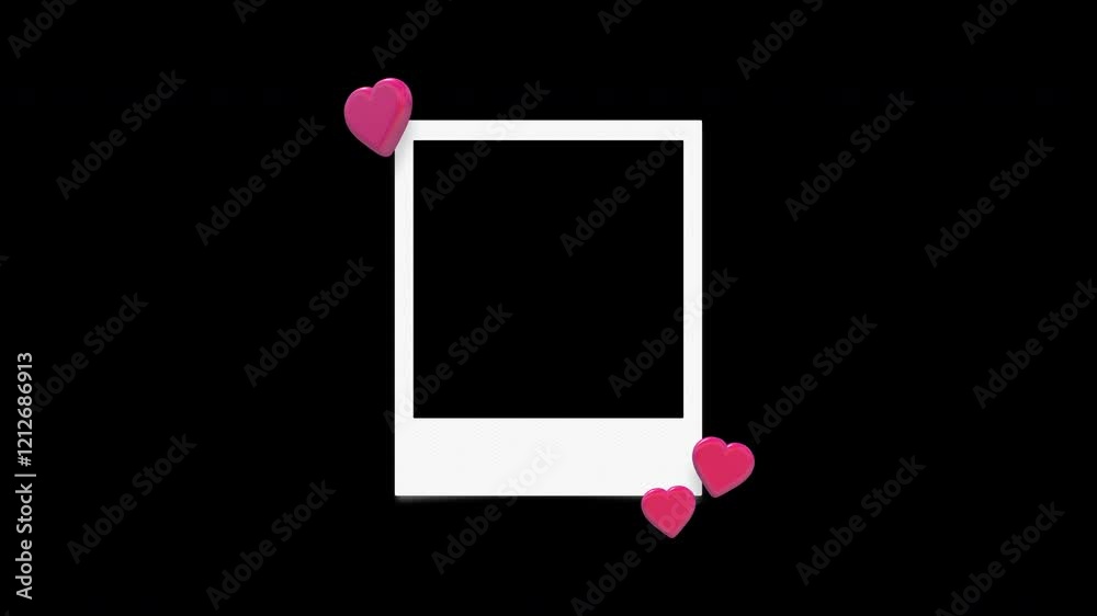 Retro Instant Photo Frame With 3D Floating Hearts On Alpha Loop