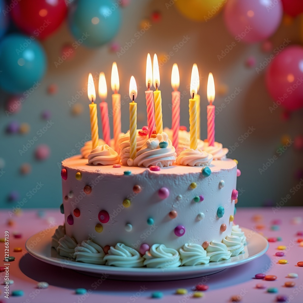 A sweet delight, a symbol of joy and celebration, a cake adorned with candles and icing A sweet delight, a symbol of joy and celebration, a cake adorned with candles and icing