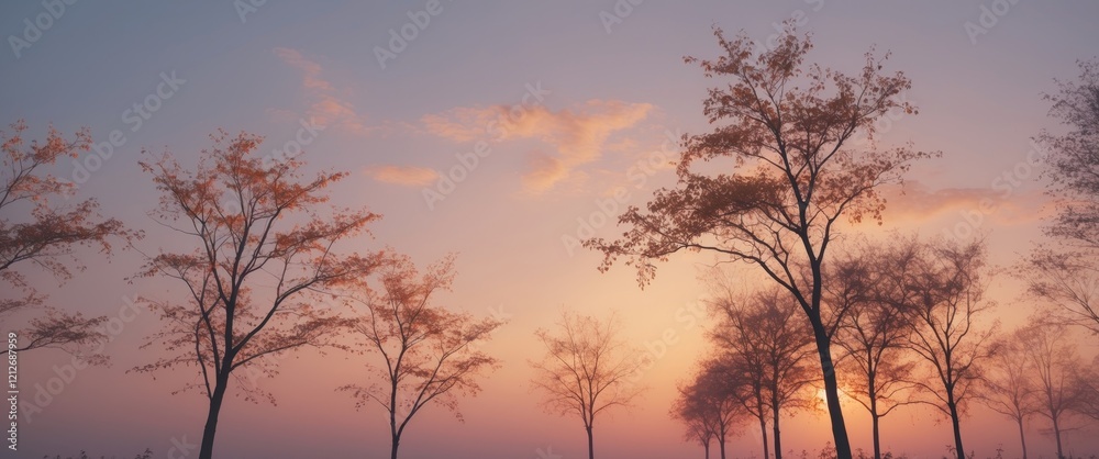 Autumn Sunset Landscape With Falling Leaves And Trees Autumn Sunset Landscape With Falling Leaves And Trees