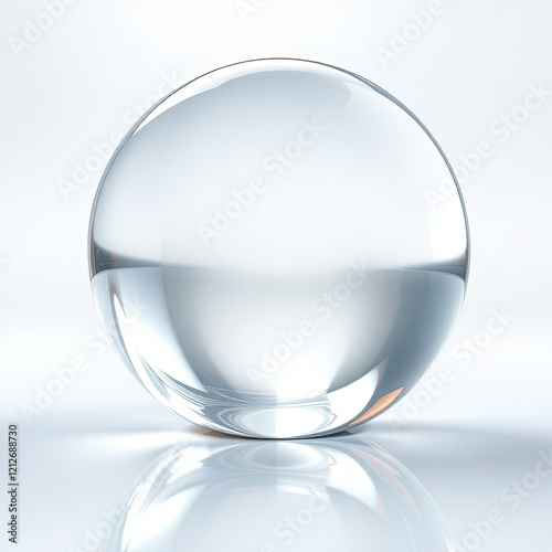 A glass ball putten on a shiny white surface