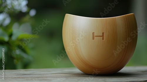 A wooden bowl with a carved H on it. photo