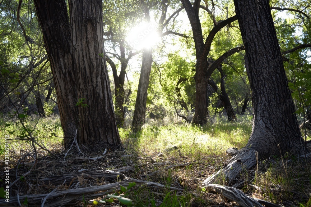 Sunlit Forest, Trees, Sunlight, Nature, Backlit, Peaceful, Green, Landscape, Serenity, Background Sunlit Forest, Trees, Sunlight, Nature, Backlit, Peaceful, Green, Landscape, Serenity, Background