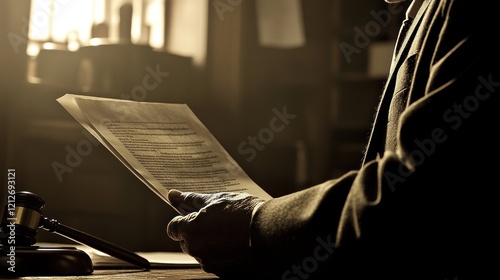 A Judge Reviews Legal Documents In Court photo