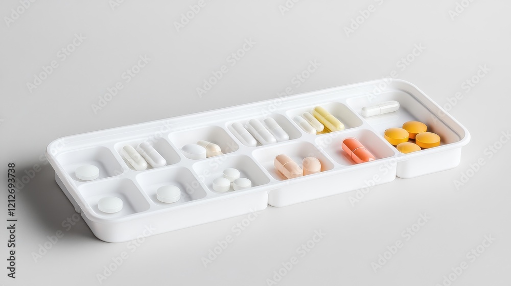 Medication Organizer with Various Tablets and Capsules Medication Organizer with Various Tablets and Capsules