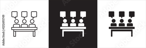 Business conference icon.Project meeting icons. Icon suitable for symbol of online meeting, presentation, business briefing, seminar, plan explanation, presenting, presenter. Vector illustration