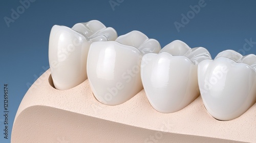 A 3D rendering of a set of healthy white teeth. photo