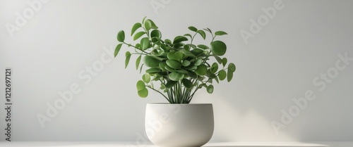 Lush Green Plant in Simple White Pot for Modern Home Decor. photo