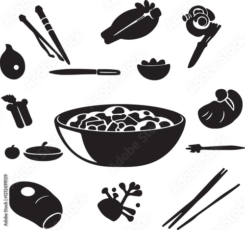 Food silhouette  icon set in black  with white background