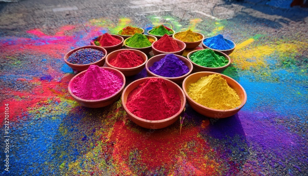 Φωτογραφία Colorful powders in bowls bring joy to a vibrant spring festival full of excitement