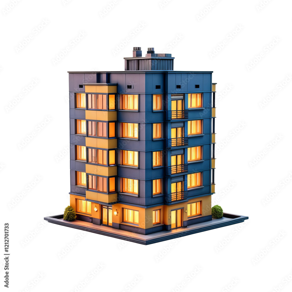 Building with Illuminated Windows: This architectural rendering captures a modern building with glowing windows, showcasing the warmth of light within. Building with Illuminated Windows: This architectural rendering captures a modern building with glowing windows, showcasing the warmth of light within.