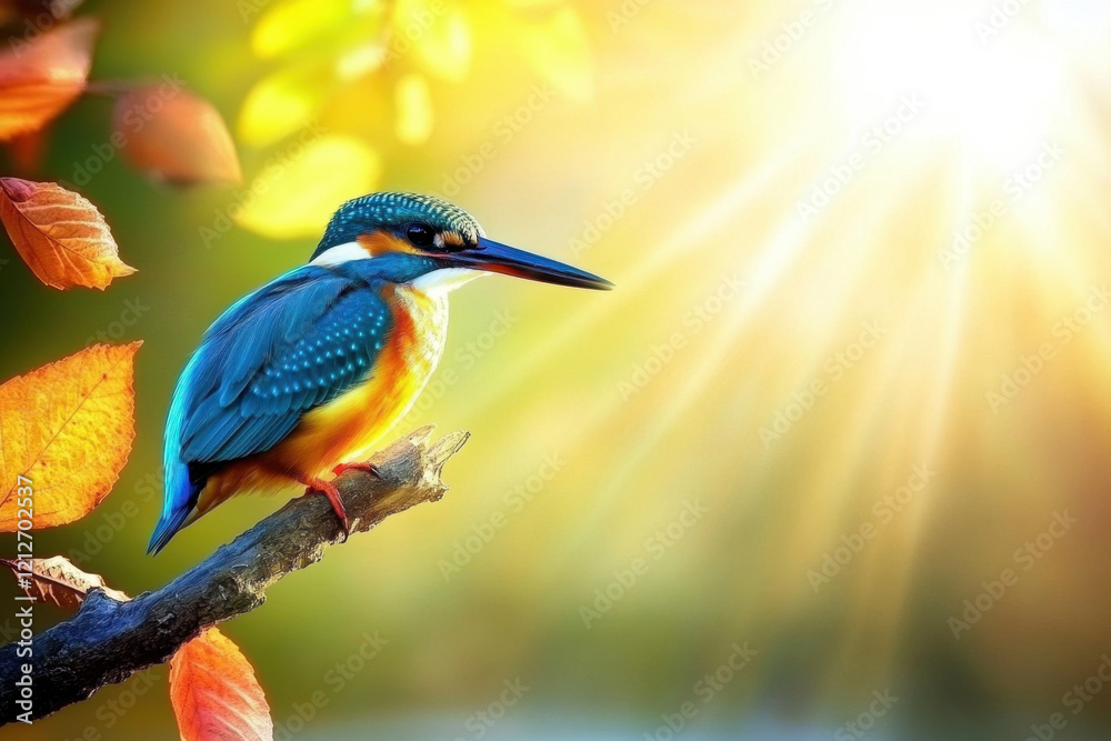Obraz premium Colorful Kingfisher Perched on Branch in Vibrant Light